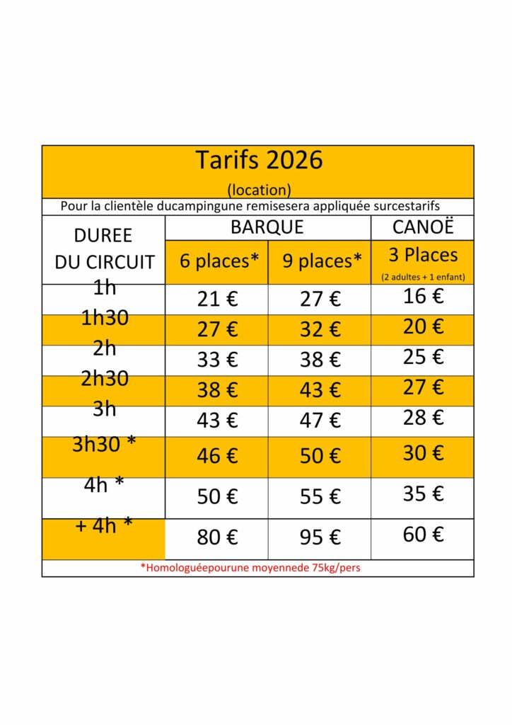 Tarif 2026 Embarcadère Le Lidon à proximité de la Rochelle