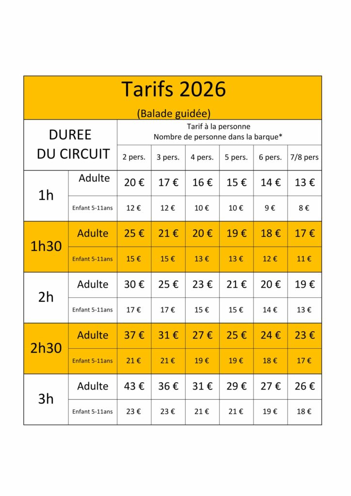 Tarif 2026 Embarcadère Le Lidon à proximité de la Rochelle